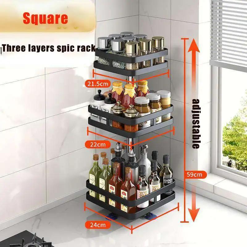 360 Degree Rotating Kitchen Spice Rack Storage Organizer Oil Salt Sauce Vinegar Bottle Holder