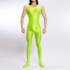 Sexy Men Candy Color Oil Glossy Shiny Shapping Bodysuit Smooth Sheer See Through Tights Elastic Fitness Leotard Sleeveless