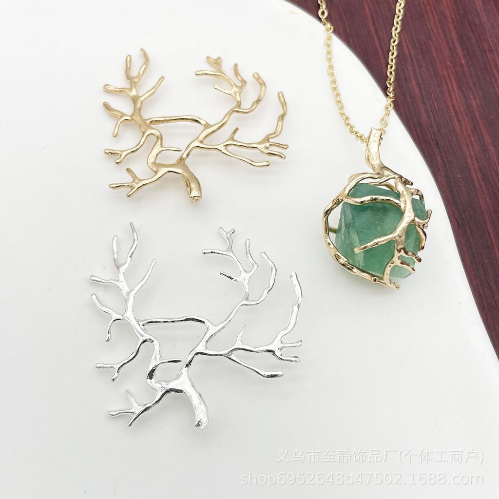 Handmade Copper Tree Branch Pendant Necklace with Crushed Stone - DIY Jewelry Accessory
