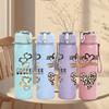 1PC Coffee Cup Heart Collage Graphic,750ml Color Plastic Sports Water Bottle,Leakproof Flip Straw Lid,Suitable for Sports Office Home Use