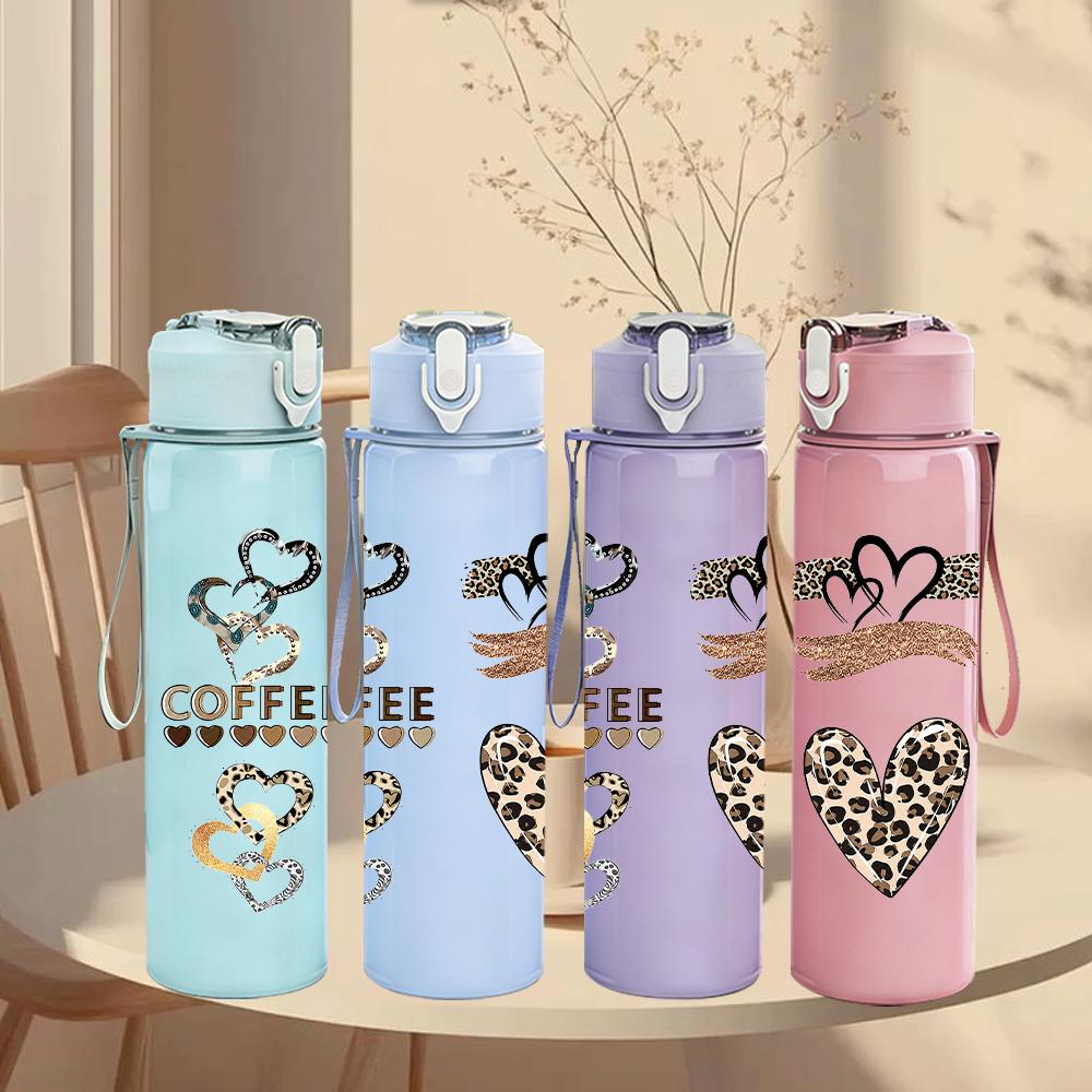 1PC Coffee Cup Heart Collage Graphic,750ml Color Plastic Sports Water Bottle,Leakproof Flip Straw Lid,Suitable for Sports Office Home Use