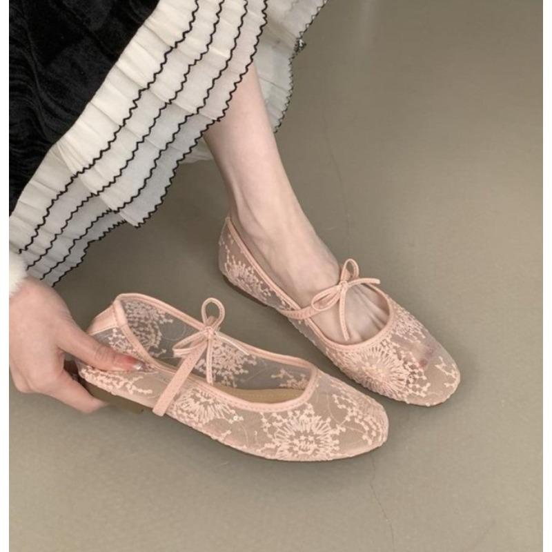

Мода 2025 Весна Кружево Женские Туфли Мэри Джейн Модные Слипоны Комфорт Уличный Стиль Мягкая Подошва Женские Платья Балетки 40 розовый