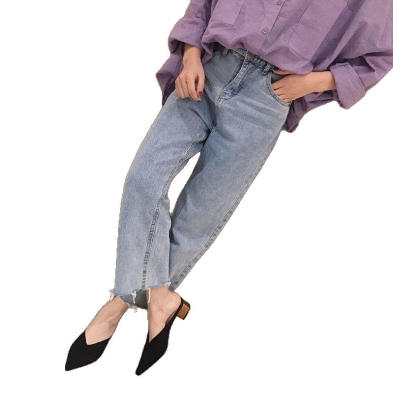 2020 spring and summer new bag head half slippers women's flying woven mid-heel pointed Mueller shoes thick heel wear lazy cool slippers