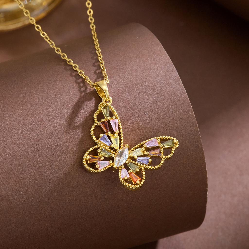 Personalized Hip-hop Fashion Design Sense Colored Zircon Butterfly Necklace Female Niche Cold Fashion High Sense Necklace Female