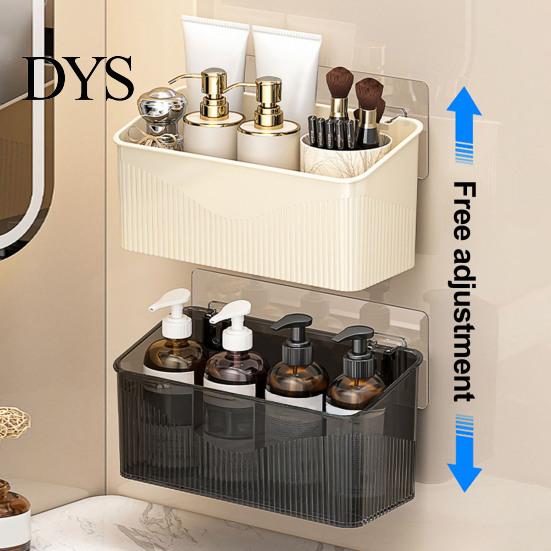 Space Saving Wall Container Wall-mounted Storage Rack, Transparent Plastic Organizer Bin, Multi Purpose Self Adhesive No Drill for Toiletries