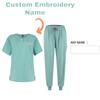 DIY Name Embroidery Customization Women's Uniform Quick-drying Fabric Solid Color V-neck Pocket Short-sleeved Trousers Suit Dry-nurse Work Clothes