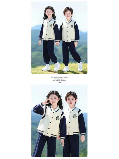 Primary School Sports Uniform Set: Spring & Autumn First Grade Three-Piece Outfit for Kindergarten & Children's Sports Events