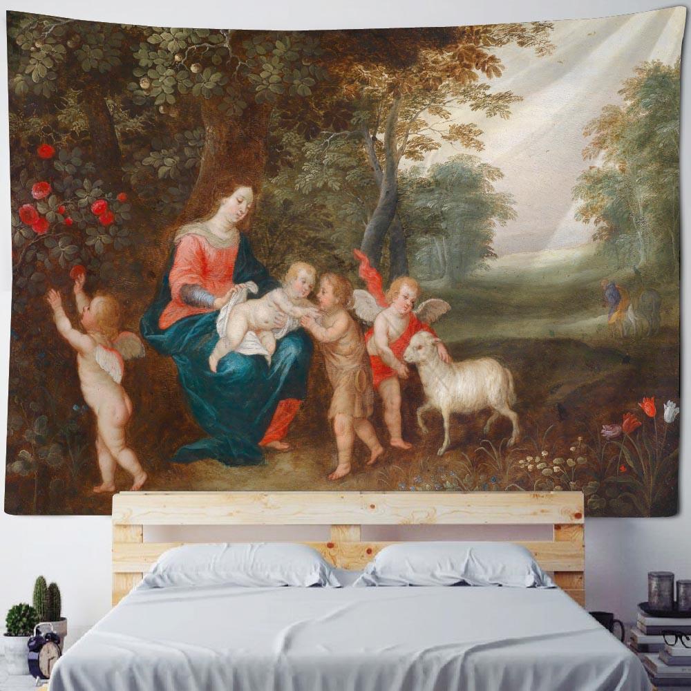 Vintage oil painting art printing tapestry wall decoration art room background cloth aesthetic home decoration accessories