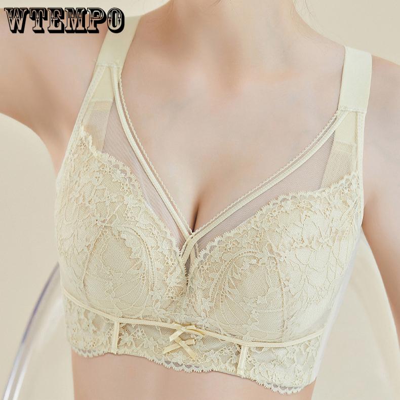 Thin Lingerie Sexy Lace Plus Size Bra No Steel Ring Bra Gathered and Adjusted Bra with A Retractable Accessory