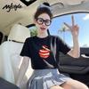 MJ STYLE Women's Cotton Apple Print Short-Sleeve T-Shirt