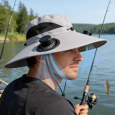 Pălărie de soare cu ventilator de răcire alimentat solar, protecție UV, pentru drumeții în aer liber, pescuit, camping, călătorii de vară, pălărie tip găleată, pălărie cu protecție solară