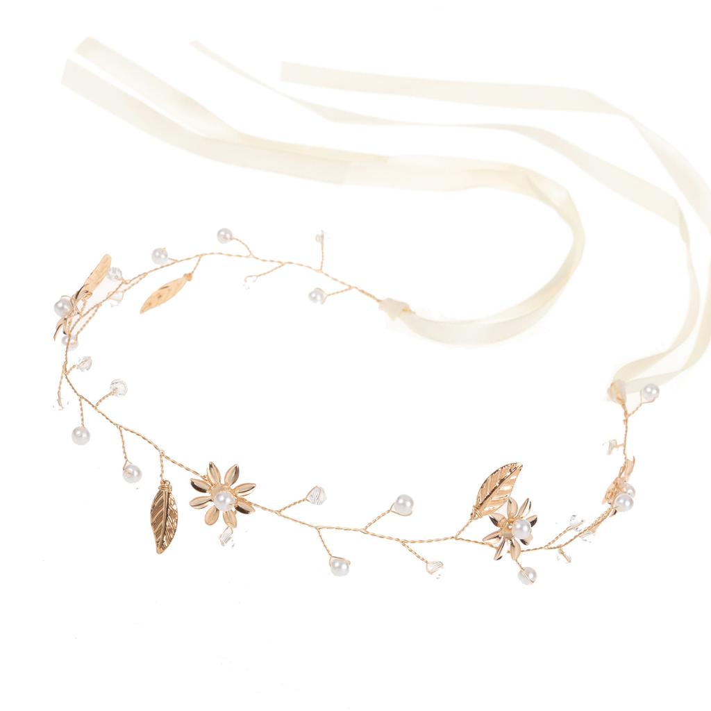Gold Flower & Leaf Hair Band Alloy Floral Bridal Hair Accessories for Bridesmaid Wedding Party Balls