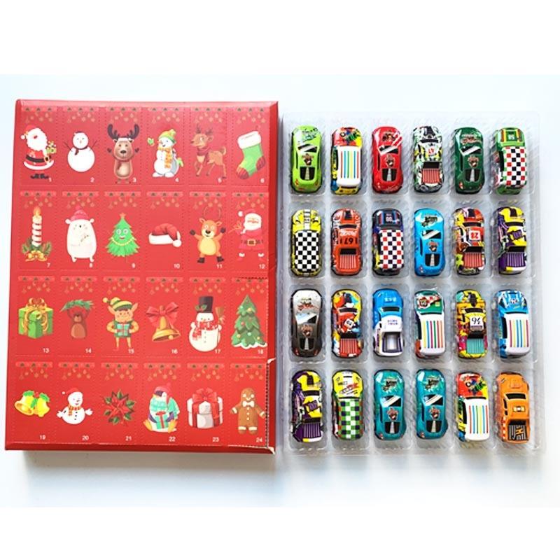 Weihnachts-Adventskalender mit Rückzieh-Rennwagen-Spielzeug 24-Tage-Countdown-Kalender Blind Box Geschenke für Kinder Weihnachtsfeier-Mitgebsel