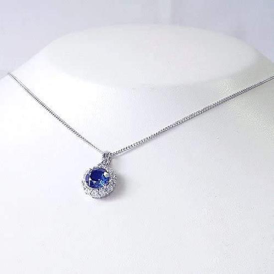 [Your and My Jewelry Box] Silver Synthetic Sapphire Pendant Necklace, Large 2.0 Carat [September Birthstone] 14205 [Jewelry] [Gift Wrapping Available]