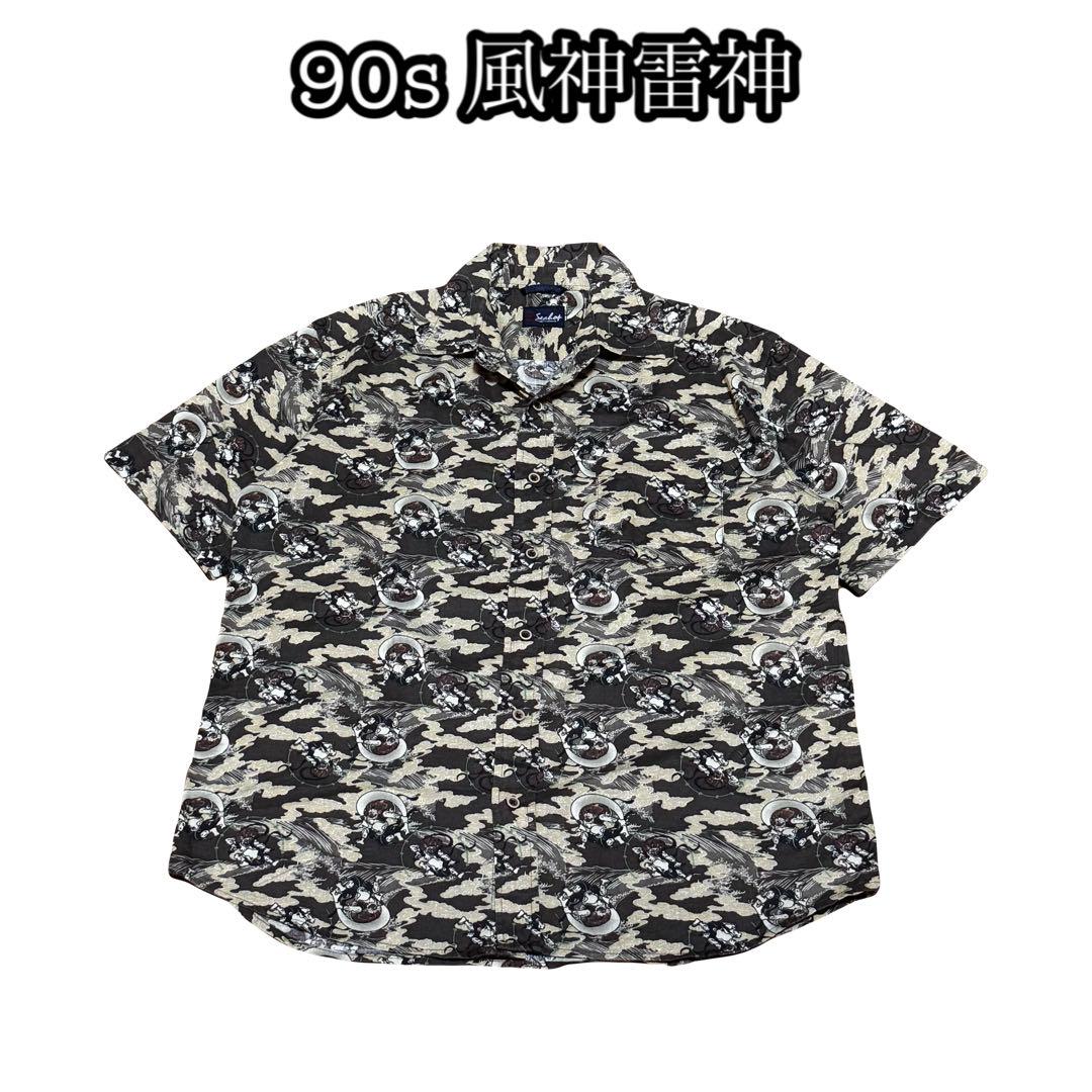 

[Б/У] Винтажная футболка 90-х годов с принтом Фудзина и Райдзина по всей поверхности, японский камуфляж, с коротким рукавом, архив, красота