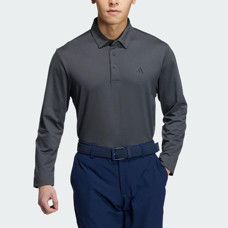 Adidas Aeroready Core Polo Shirt Solid Color Logo Golf Long Sleeve Polo Men Polo Shirts Dark-Gray HZ9226
