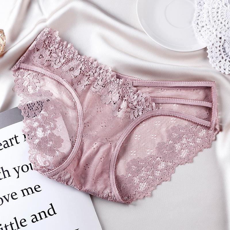 Hollow Out Beautiful Buttocks Sexy Lace Underwear Women Perspective Multi Strap Ice Silk Seamless Antibacterial Breathable Women Triangle Pants