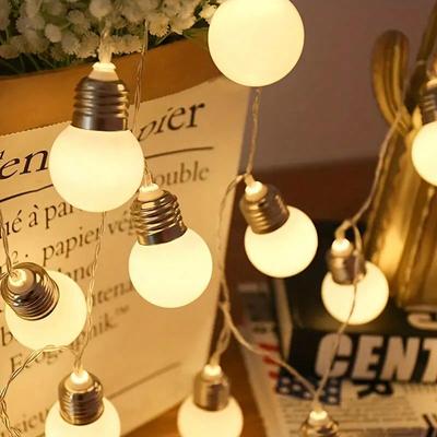 Outdoor LED String Lights with Threaded Bulbs - White Shell, Battery Operated for Tents and Courtyards