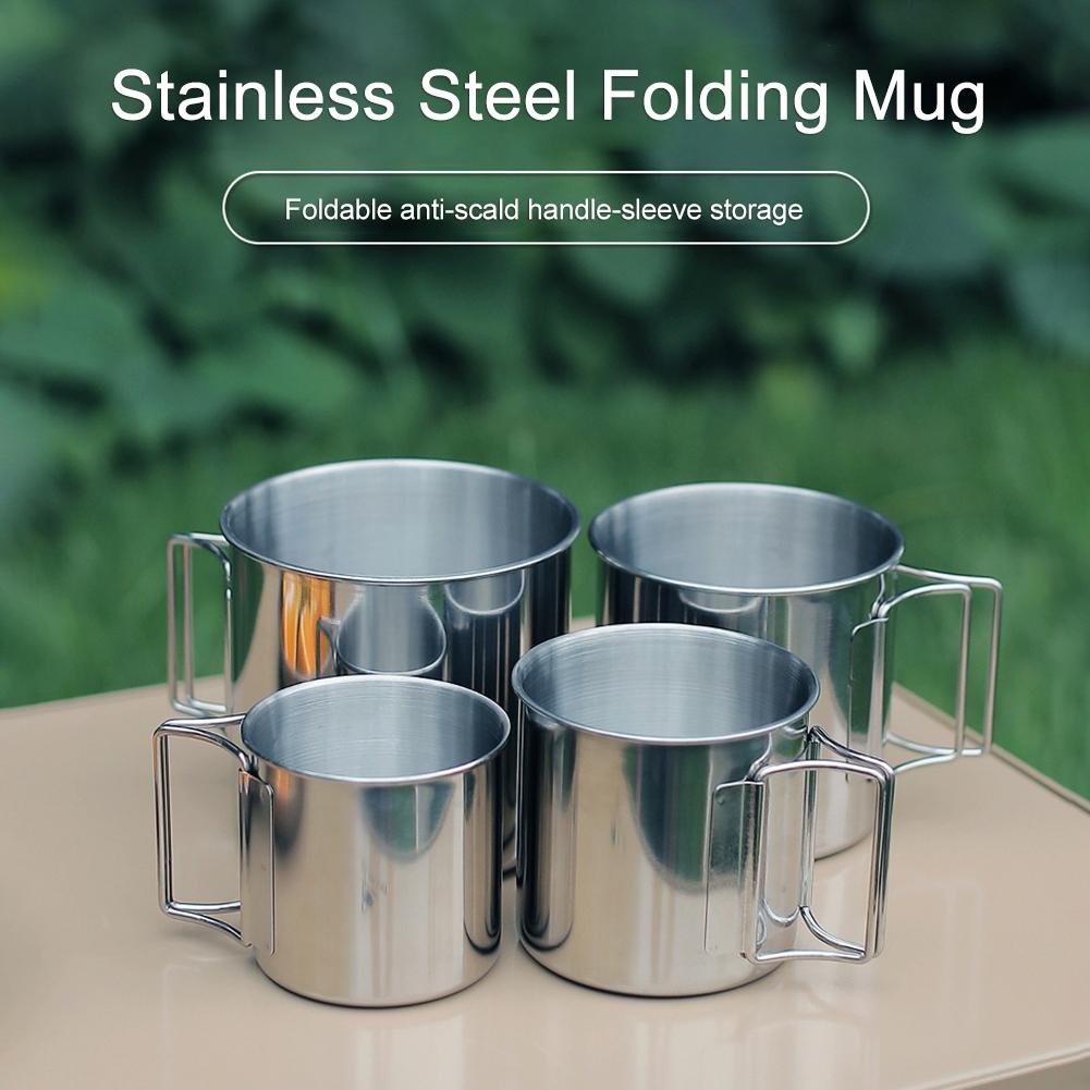 Coffee Cup with Foldable Handle Tea Beer Coffee Mug Lightweight Portable Camping Cup Stainless Steel for Outdoor Use
