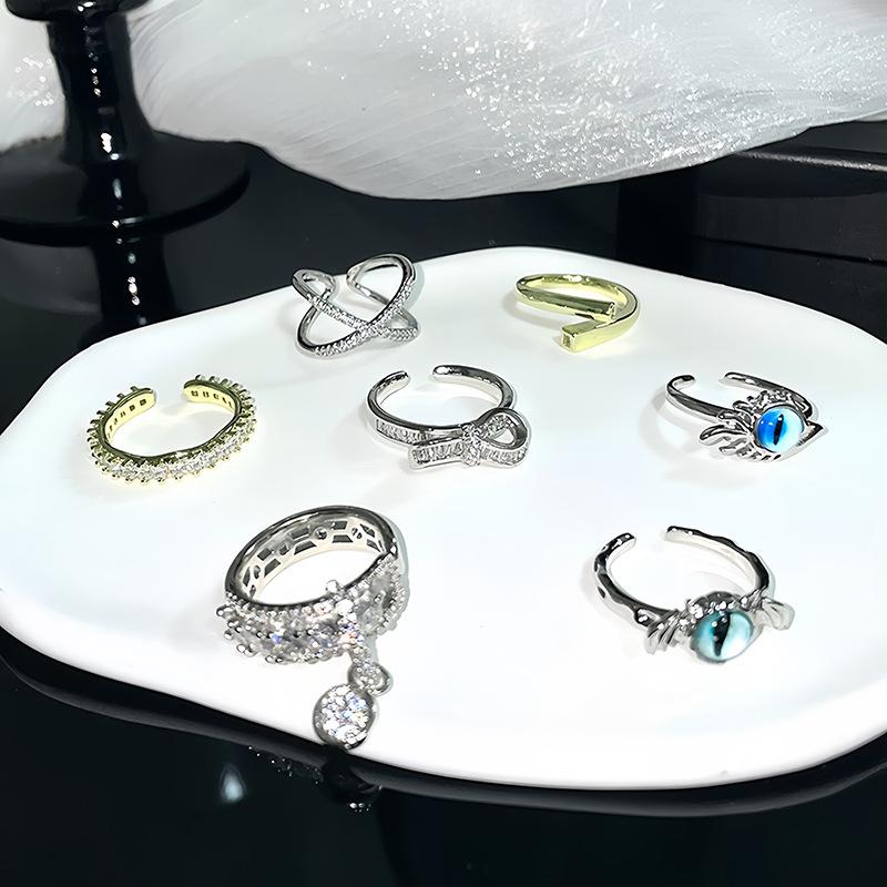 Niche Design Eyes Full Of Diamonds Zir*****Pen Ring Cold Wind Personality High Sense Fashion Stacking Ring