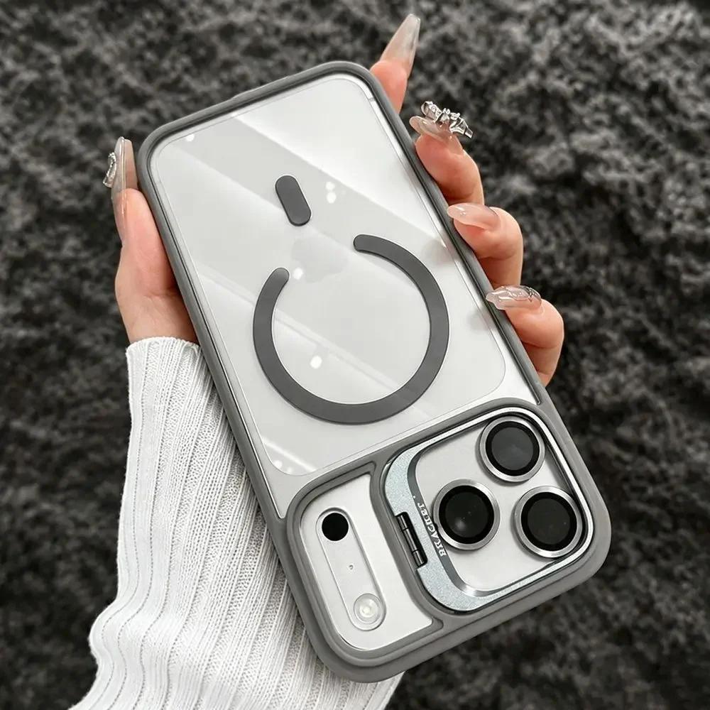 Magnetic Lens Film Protector Stand Case for IPhone 18 Pro Max 18Pro 17 16 15 14 13 12 Pro Max for Magsafe Shockproof Clear Cover