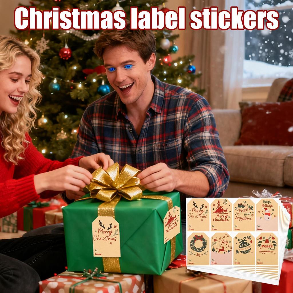 Christmas Labels Stickers Adhesive Wrapping Boxes Decoration Holiday Labels For Envelopes Cards Party Favor Family Gathering