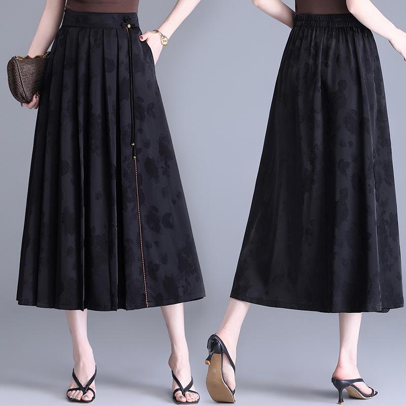 

Spring/Summer 2026 High-Waisted Pleated A-Line Skirt for Women: Trendy Slimming Style for Middle-Aged and Elderly 2XL (52.5-60 kg) чорний