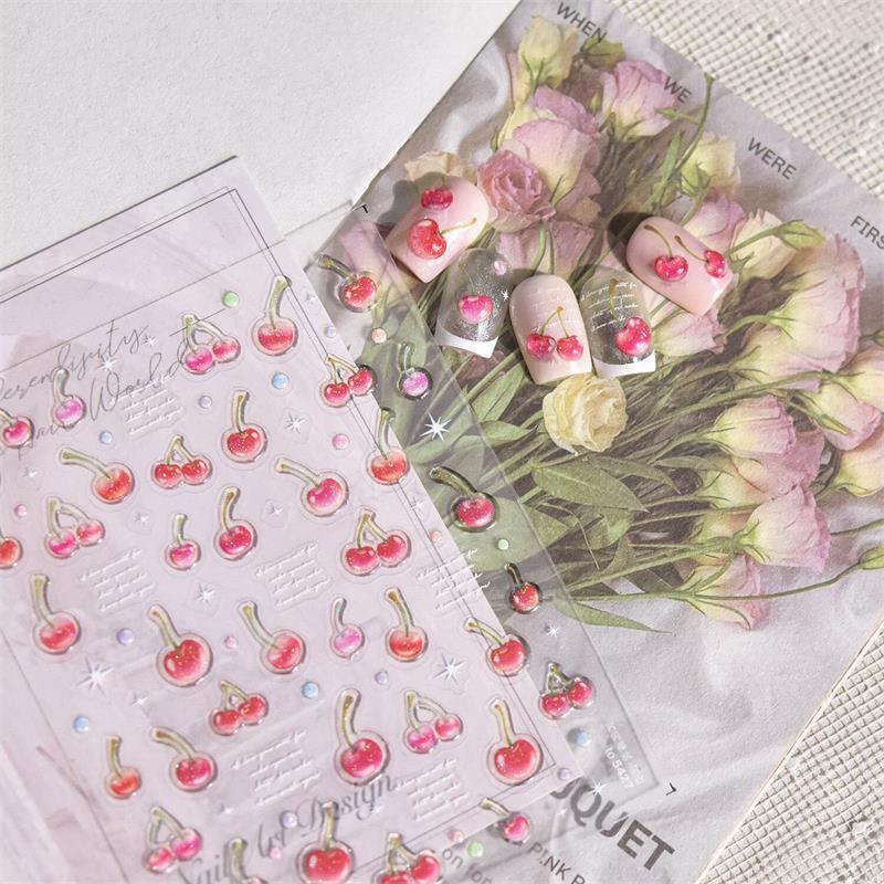 Süßer Gelee Rote Kirsche Nagelkunst Aufkleber Prägung Mädchen Frauen Selbstklebend Nagelaufkleber Neujahr Weihnachten Maniküre Abziehbilder Geschenk