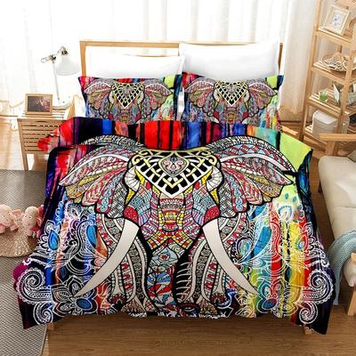 Bohemian Elephant Povlak na peřinu Boho Tribal Exotický Polyesterový Povlak na Přikrývku pro Muže Ženy Děti 3D Slon Strom Života Tištěný