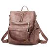 Retro High Capacity Women's Backpacks High Quality PU Leather Waterproof Ladies Shoulders Bag Fashionable Widened Shoulder Strap Girl Female Rucksacks