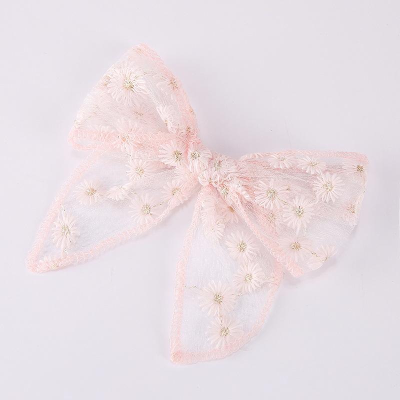 1 Piece Solid Color Elegant Ponytail Decoration Kids Flower Embroidery Lace Bow Hair Clips Hair Accessoreis For Girls