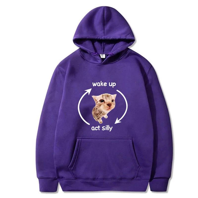 Wake Up Act Silly Meme Graphic Men's Hoodies Funny Cute Cat Printing Casual Sweatshirt Men Women Oversized Pullovers Hoody