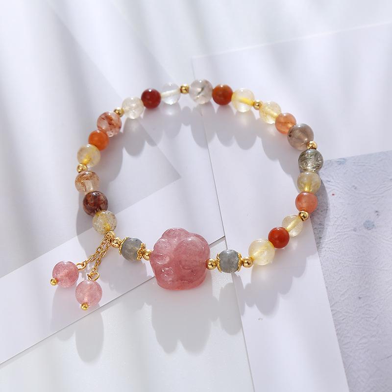 Natural Crystal Bracelet Strawberry Crystal Cat Claw Bracelet Bangles Women Fashion Jewelry Accessories Gift