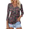 Women's Casual Fashion Sexy Comfortable Christmas Print V-Neck Button Three-quarter Sleeve Top