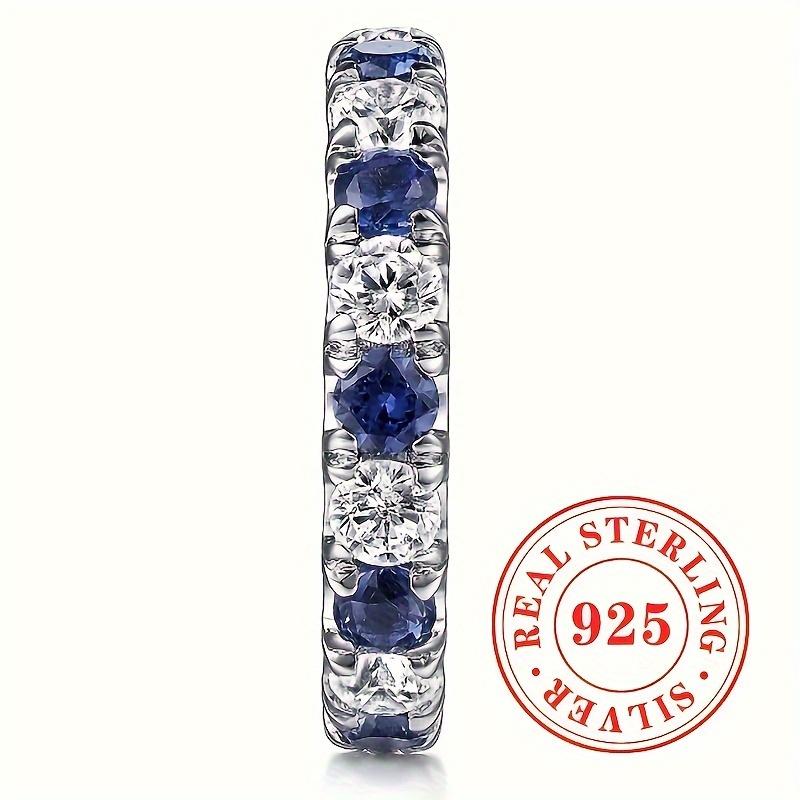 925er Echtsilber schlichtes und stilvolles Ring-Set besetzt mit blauen und weißen synthetischen Zirkonsteinen, Schmuck für Damen für Feiertage, Freizeit, Partys, ein Valentinstagsgeschenk