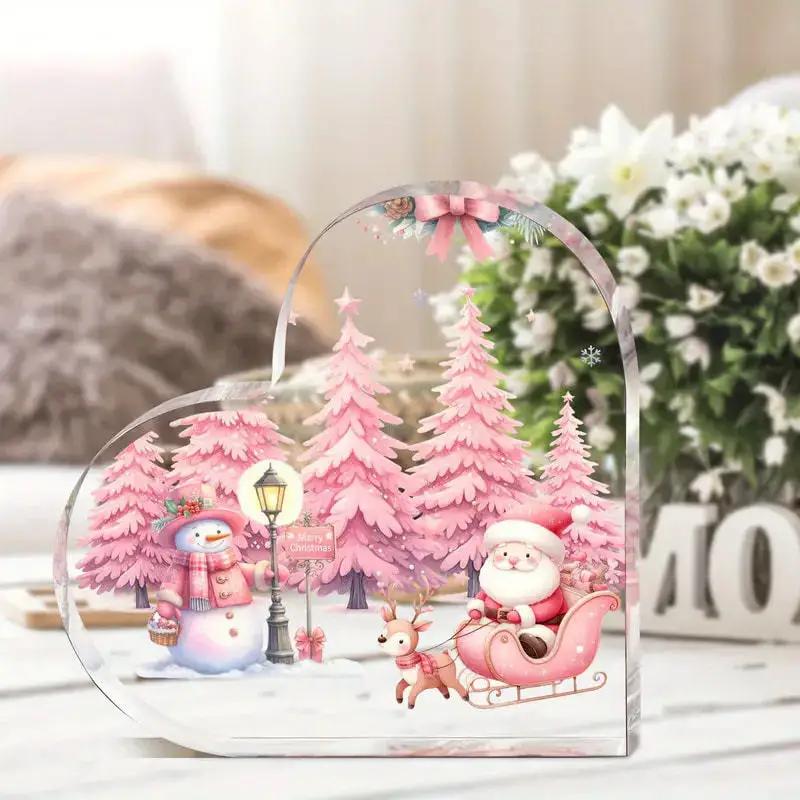 2D Flat Acrylic Cute Heart Shaped Christmas Desktop Decoration, Home Decor Plaque Hanging Wall Art Decorative Garden Decoration for Room Door Signs Ha
