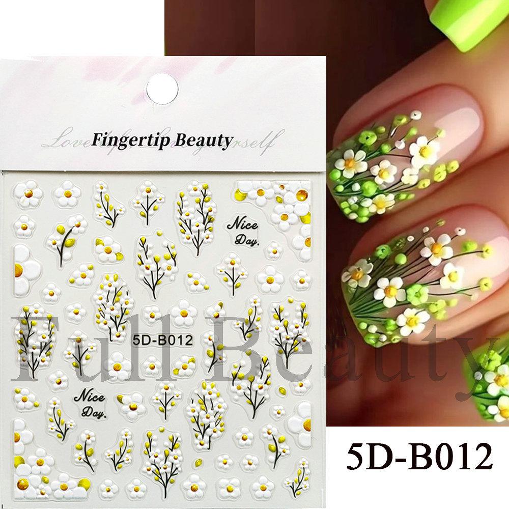 Nail Art Stickers Ins Relief Three-dimensional 5D Summer Oil Painting Small Flower Flower Adhesive Nail Stickers