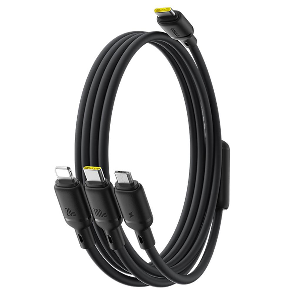 

BASEUS Silky 1.5m One-For-Three USB-C to Micro+iP+Type-C 100W Fast Charging Cable Black