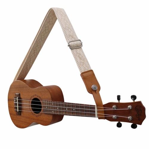 MUSIC FIRST Original Design Cream Graceful & Vintage Lace Soft Lace & Genuine Leather Ukulele Strap Ukulele Shoulder Strap with Genuine Leather Strap
