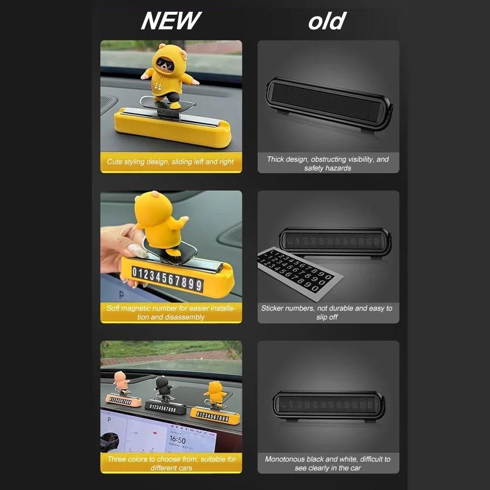 Car Sliding Bear Temporary Parking Number Plate Dashboard Phone Card Cute Skateboard Bear Decor