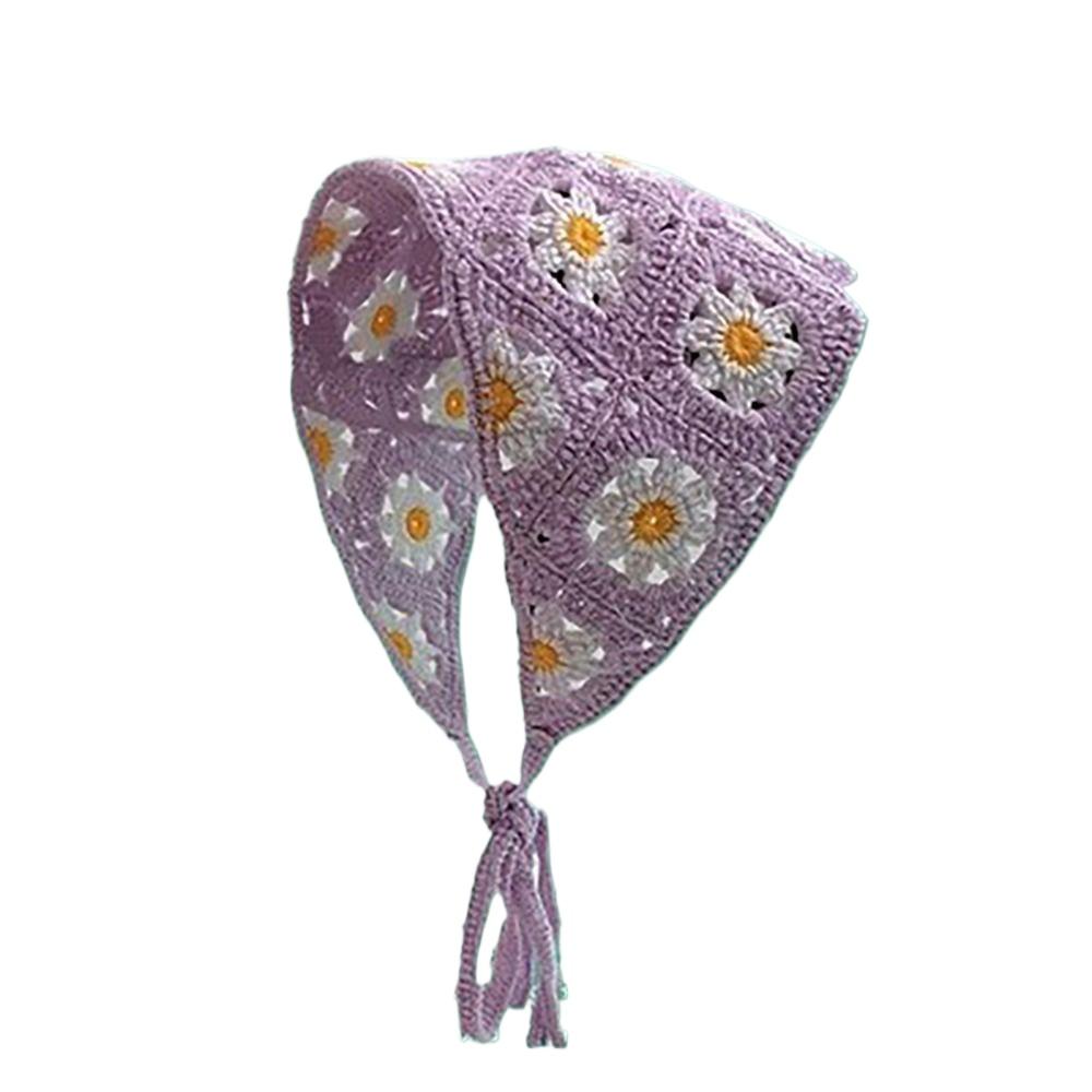 French Pastoral Style Triangle Headband Handmade Crochet Flower Strawberry Headscarf Hat Knitted Girls Headband Towel