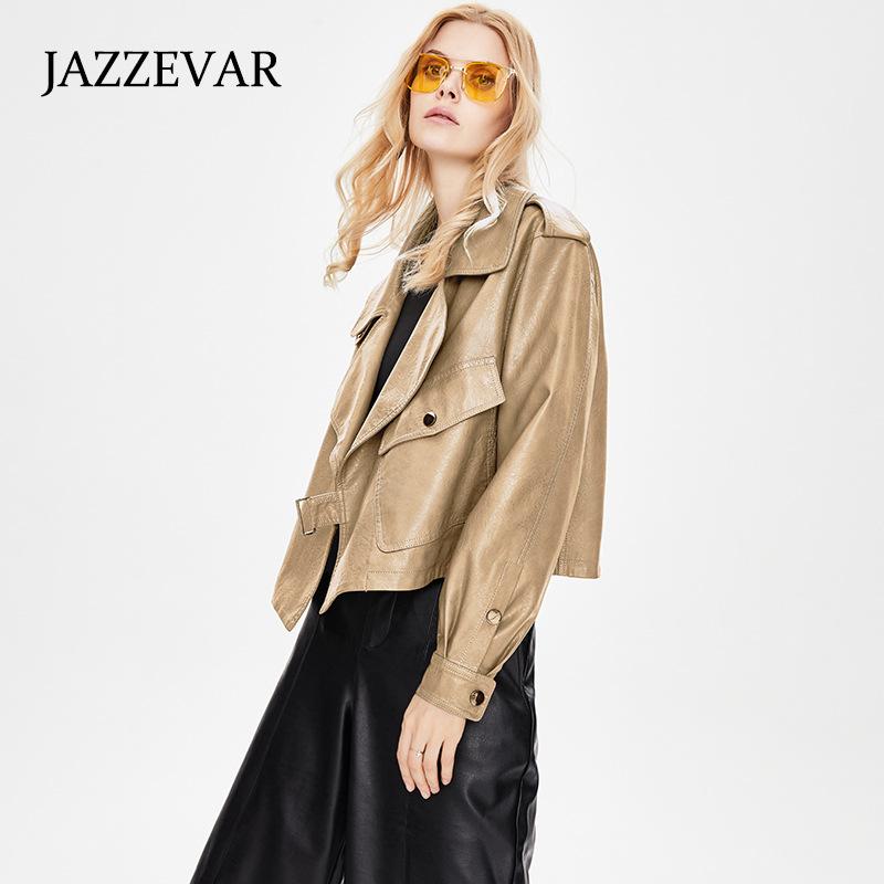 Damen Herbst Kurze Jacke PU Leder Motorradjacke Lose Freizeitjacke