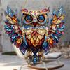 2Pcs Owl Pendant, Waterproof Acrylic Indoor Outdoor Decoration, 2D Printing Stained Glass Style Colorful Light Effect Owl Ornament with Lanyard