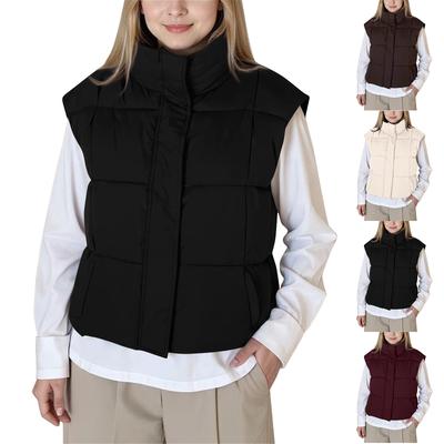 Women's Down Vest Sleeveless Winter Short Jacket Warm Lightweight Stand Collar Down With Pockets