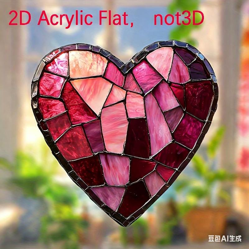2D Flat Romantic Pink Heart Colorful Acrylic Decoration Sign, Valentine'S Day Gift, Suitable for wall decoration, porch, room, villa, accents Home, Ha