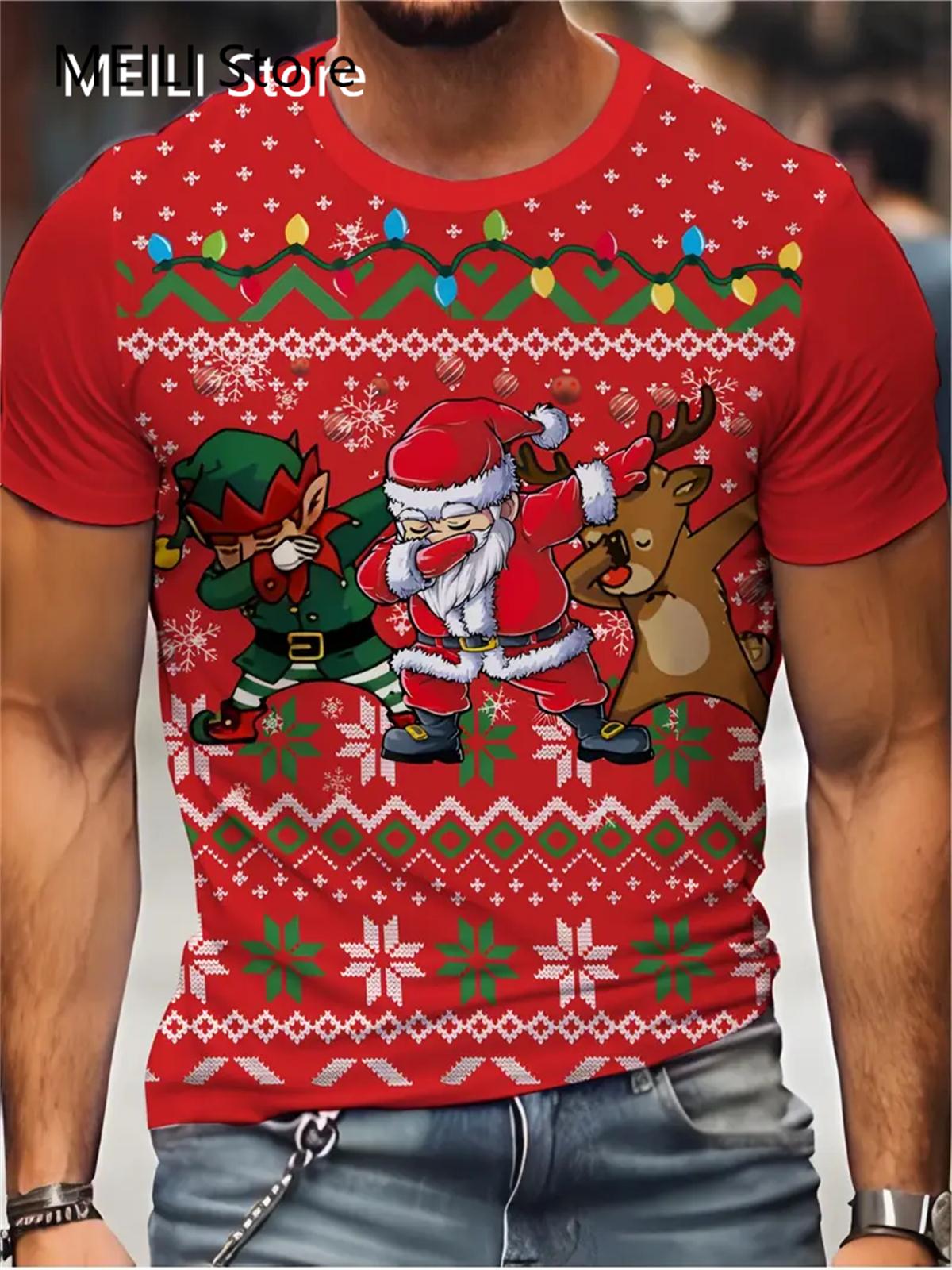 

Футболка унисекс с графическим принтом Санта-Клауса, летний свитер с коротким рукавом, забавные футболки, мужская рождественская свободная одежда 2XL