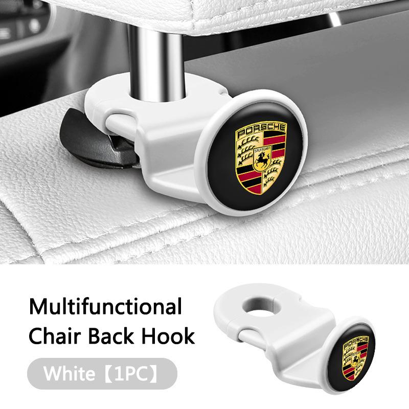 ABKE1 2pcs Universal Auto Seat Headrest Hook Storage Hidden For Porsche Cayenne Panamera Macan 911 718 Taycan Cayman Car Keyring