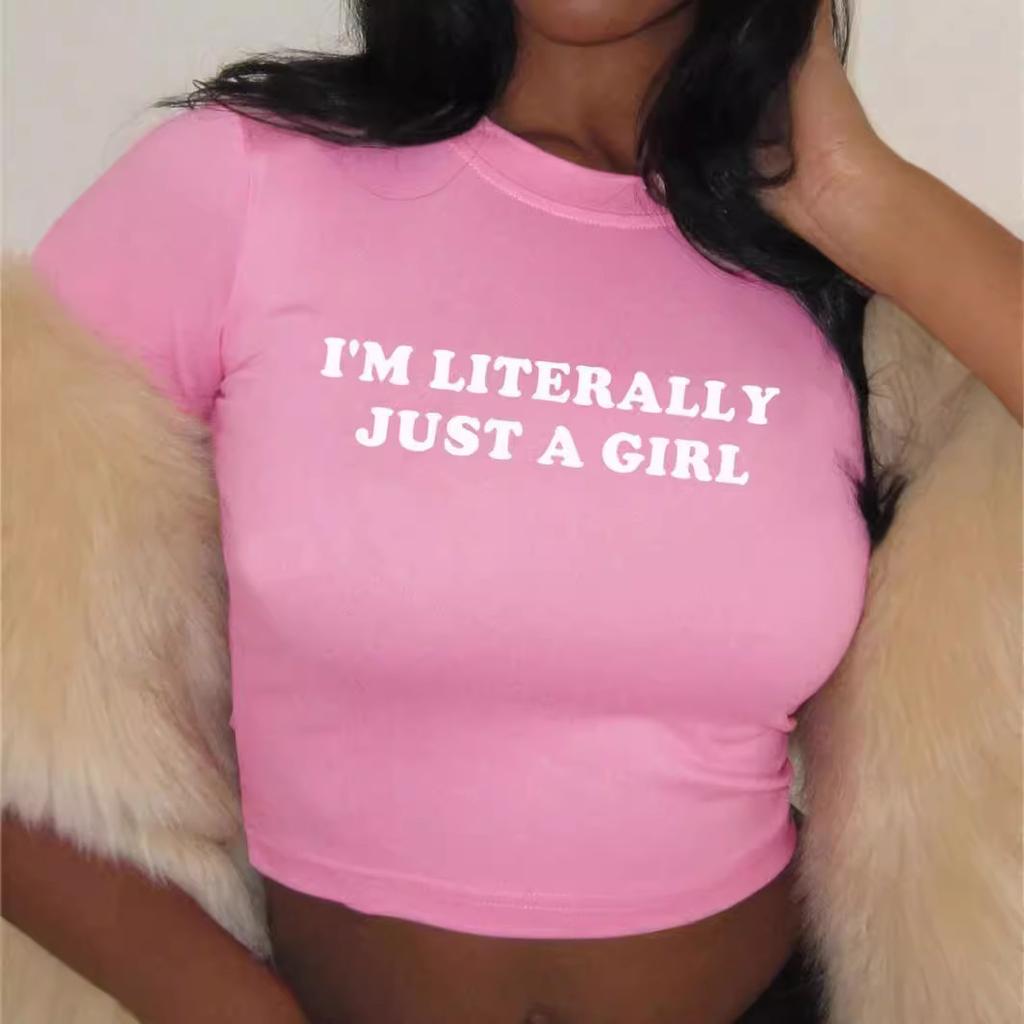 European and American style women's clothing new INS personalized street letter printing short navel short-sleeved T-shirt top