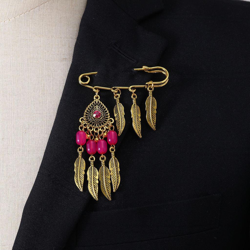 Bohemian Rhinestone Flower Tassel Brooch for Women - Exotic Style Suit Coat Pin