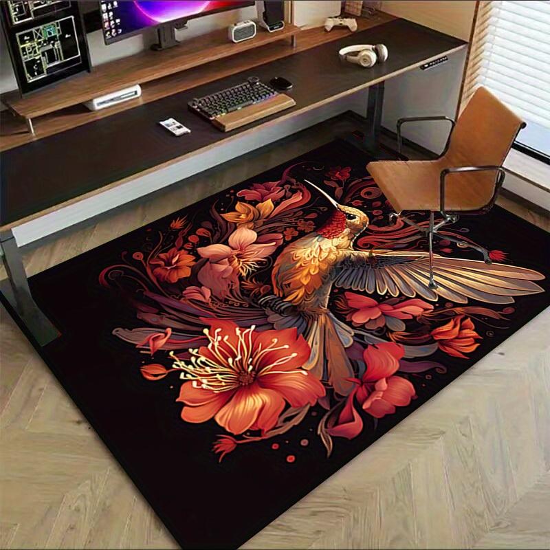 1pc Hummingbird Flowers Themed Rug for Home Decor, Non-slip Office Carpet, Chair mat, Outdoor Mat, Christmas and Halloween gifts-0731016